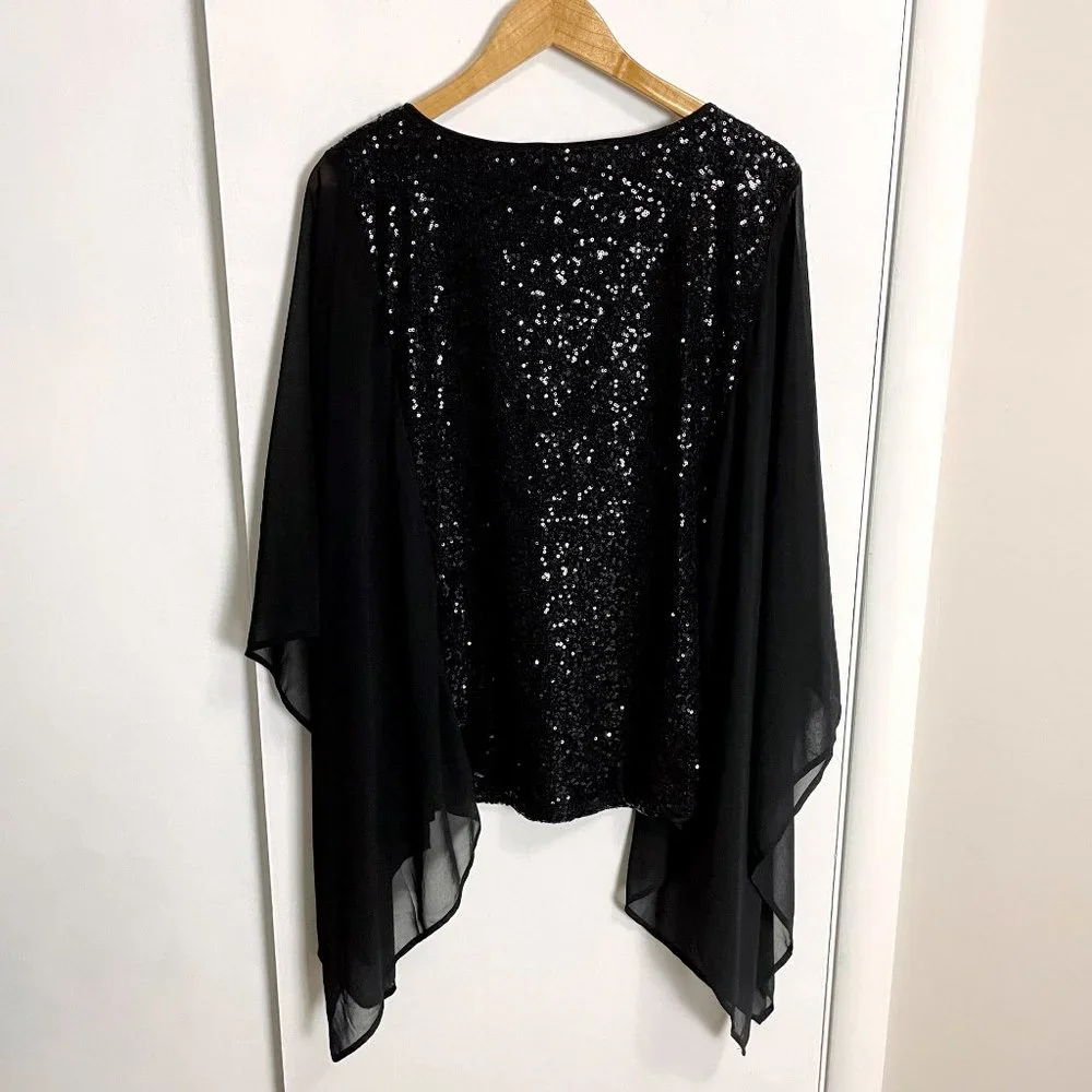 Bob Mackie sequins and chiffon black top - size large - Picture 4 of 10